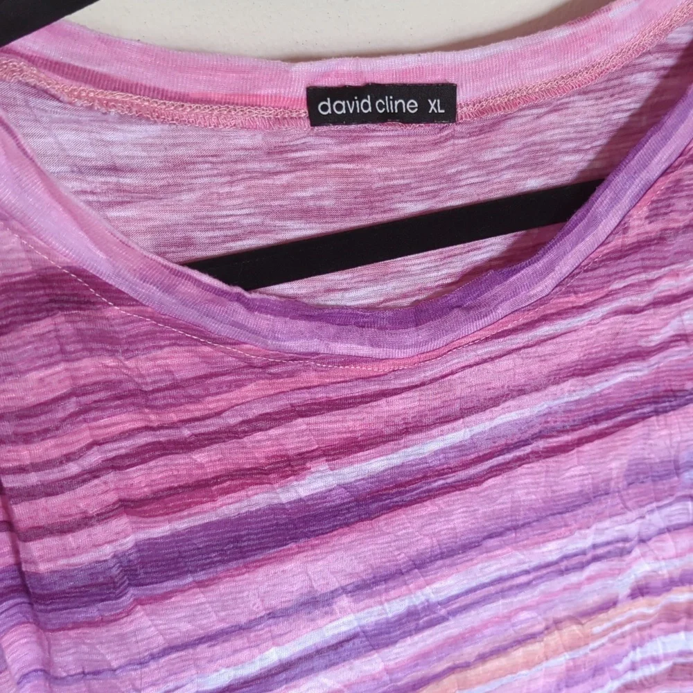 David Cline Shirt Pink Purple Striped Crushed Top Stretch Tie Orchid Size XL - Picture 2 of 5